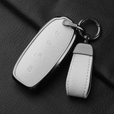 Metal and Leather Car Key Case Cover For BYD Denza D9 DM-i 2022 2023 N7 N8 Auto Keychain Protect Set