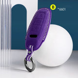 For Audi A6 A7 A8 E-tron Q5 Q8 C8 D5 Gold Edge Design Suede Car Key Case Shell Keychain