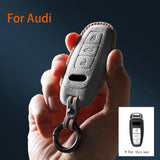 For Audi A6 A7 A8 E-tron Q5 Q8 C8 D5 Gold Edge Design Suede Car Key Case Shell Keychain Car Interior Accessory OEM