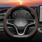 Perforated Leather Wheel Cover for VW Golf Jetta Car Interior Accessory Hocasen Mocha D-Shaped