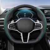 Universal Breathable Leather Steering Wheel Cover Car Interior Accessory Hocasen Green D-Shaped 2Pc