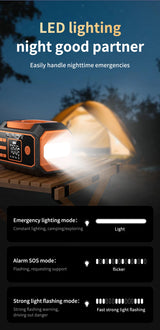 Portable All-in-One Car Emergency Tool: Jump Starter, Tire Inflator, Power Bank & LED Light, Folding Handle, Compatible with
