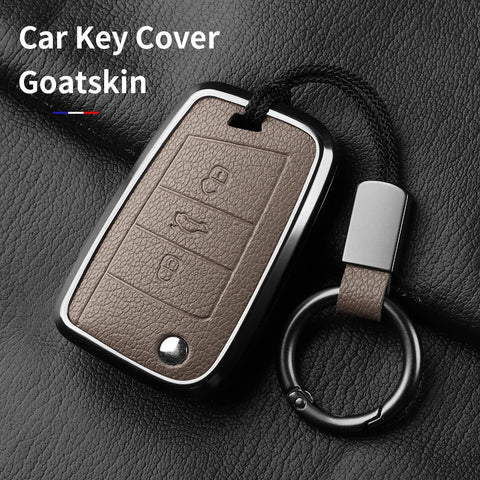 Aluminum Alloy Goatskin Car Key Case Cover For VW Golf 7 mk7 Skoda Octavia A7 Tiguan MK2 SEAT Ateca Leon FR 2 Ibiza Car Inter