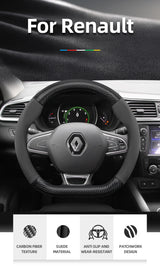Suede Matte Carbon Steering Wheel Cover for Renault Car Interior Accessory Hocasen