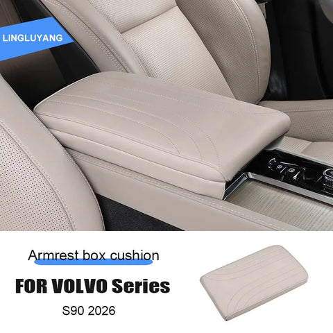 Leather Armrest Cover Pad for Volvo S90 Center Console Car Interior Accessory LINGLUYANG Cardamom Brown