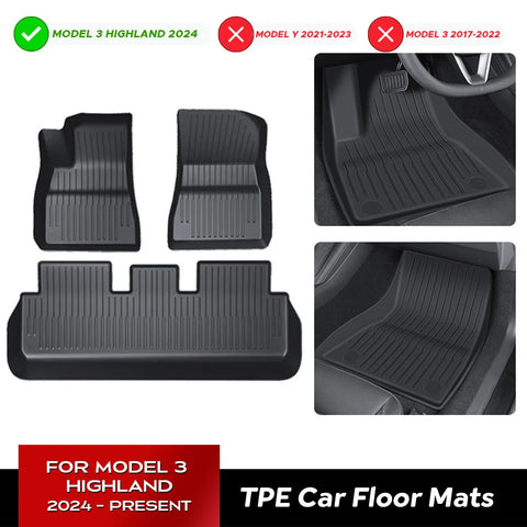 Floor Mat for Tesla Model 3 Highland 2024 TPE Waterproof Weather-resistant Foot Pad Mats Car Interior Accessory TEKSY