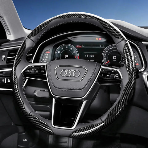 Suitable for Audi Carbon Fiber Texture Steering Wheel Cover with Segmented Quick-Release Design, Durable, for Models Such as