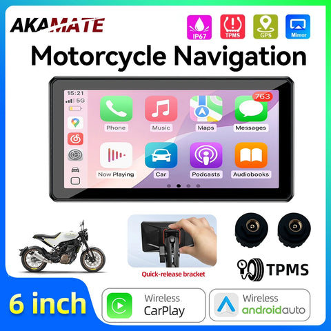 6 inch Wireless CarPlay GPS Screen for Motorcycles Android Head Unit AKAMATE
