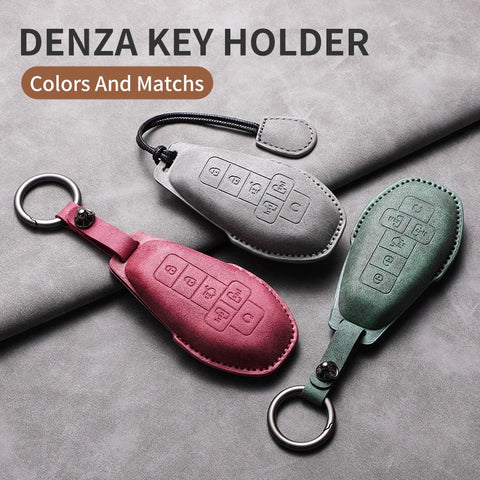 Leather Car Key Case Cover Shell For DENZA D9 EV D9 DM Sheep Suede Car Remote Key Bag Case Protecter Keychain Cover Decorativ