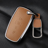 Metal and Leather Car Key Case Cover For Ford