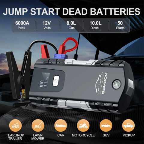 Car Jump Starter 6000A Peak 21800mAh (Up to 8L Gasoline or 10L Diesel Engine, 50 Times) 12V Car Battery Jump Starter Car Jump