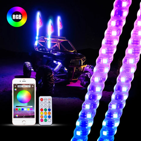 3/4/5FT LED Whip Light RGB Waterproof Multi-Color Flagpole Lamp Bowlight for Offroad Sand Rails/Buggies, SxS, ATV/UTV,RZR,Tru