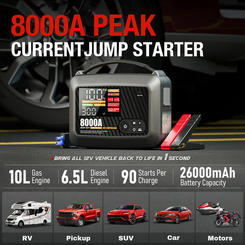 8000A Professional Heavy Duty Car Jump Starter With Air Pump Powerful Car 12V Car Battery Starter Booster Starting Device Car