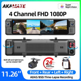 11.26" 4CH 1080P Mirror Dash Cam Universal Dashcam AKAMATE