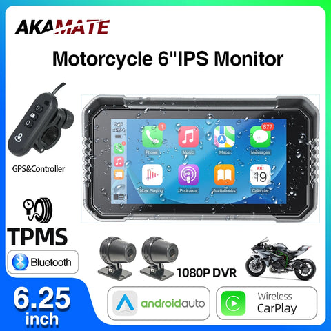 6 Inch CarPlay GPS Navigator with DVR for Motorcycles Android Head Unit AKAMATE