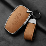 Aluminum Alloy Goatskin Car Key Case Cover For Lincoln Continental MKC MKZ MKX 2017 2018 2019 Navigator Nautilus keychain