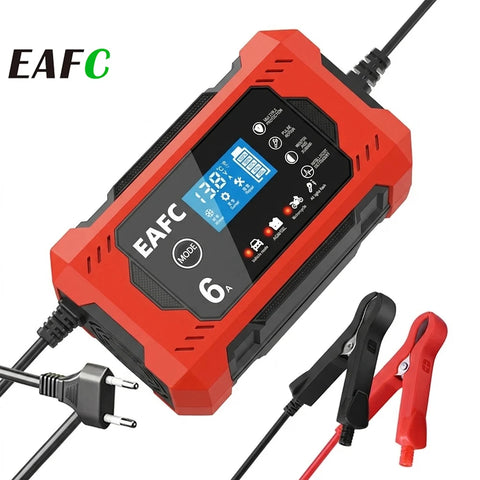 Battery Repair LCD Display 6A 12V Intelligent Car Battery Charger Car and Motorcycle Battery Charging Unit Lead-Acid Car Batt