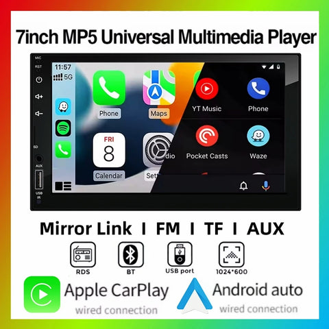 7-Inch 2DIN Multimedia Player with Wired CarPlay for Universal Android Head Unit LEXXSON Default Title