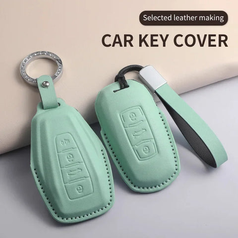 Car Key Case Cover for Geely New Coolray 2023-2025 X6 Emgrand Global Hawk GX7 PU Leather Car Keychain Car Interior Accessory