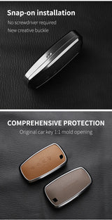 Metal and leather car key case cover for Lincoln Continental Navigator