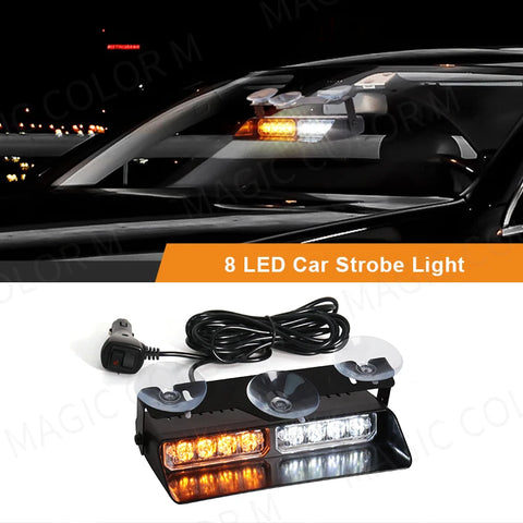 8-LED Windshield Strobe Warning Light Bar Car Interior Accessory MAGIC COLORM