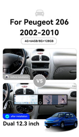24.6" Dual Screen Android Head Unit for Peugeot 206 2002–2010 Android Head Unit Aotsr
