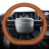 Breathable Leather Wheel Cover for Lancia Ypsilon Car Interior Accessory Hocasen Punch Style Brown
