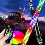 2ft 1/2 PCS RGB Spiral LED Whip Light for UTV ATV for Polaris RZR 800 900 1000 XP For Can-Am Maverick X3 APP Remote Control