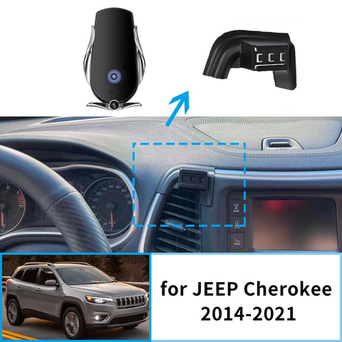Wireless Charging Phone Mount for Jeep Cherokee 2014–2021 Car Phone Holder CATUSIKI