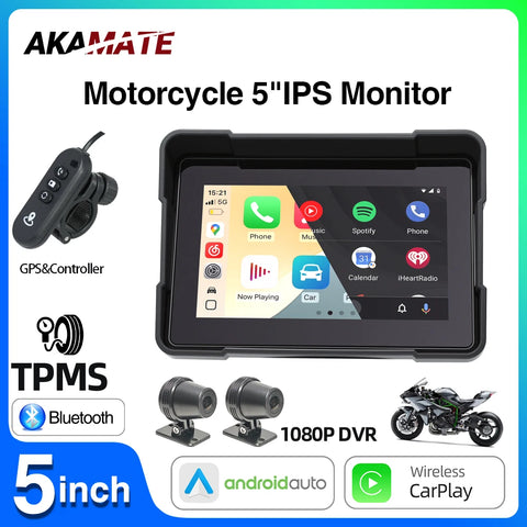 5Inch Waterproof Motorcycle Monitor with CarPlay & DVR Android Head Unit AKAMATE