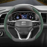 Anti-Slip Suede Steering Cover for Seat Models Car Interior Accessory Hocasen Green D-Shaped 2Pc