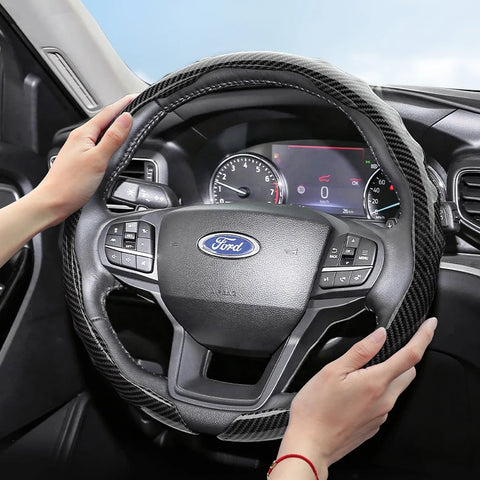Ford Carbon Fiber Snap-On Steering Wheel Cover Car Interior Accessory Hocasen
