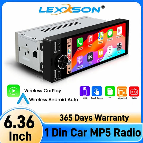 6.36-Inch Wireless CarPlay Android Auto 1-DIN Multimedia Player Android Head Unit LEXXSON