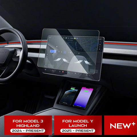 For Tesla New Model 3 Highland 2024 and Model Y Launch 2025 Tempered Glass Screen Protecor with Full Covered Soft Black Frame