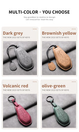 Leather Car Key Case Cover Shell For DENZA D9 EV D9 DM Sheep Suede Car Remote Key Bag Case Protecter Keychain Cover Decorative