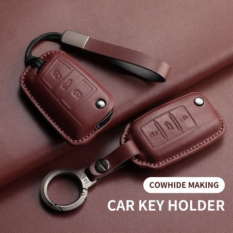Leather Car Key Case Cover For Volkswagen Golf 7 MK7 Jetta Lavida Keychain Cover Car Key Cover OEM