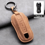 Car Key Case Cover Shell For Porsche Panamera Spyder Carrera Macan Cayman Cayenne 911 970 981 991 Leather Car Keychain