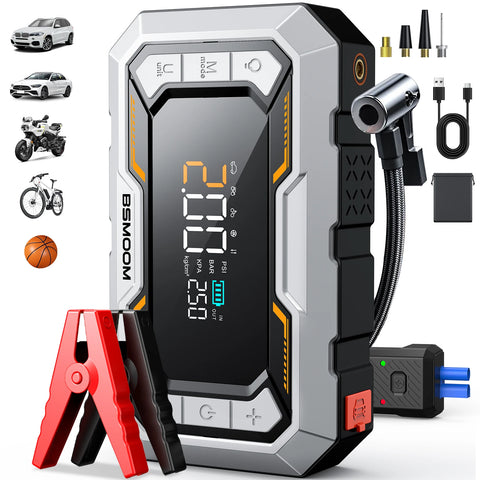 Car Tire Air Compressor, Battery Jump Starter Kit, 1500A Heavy-Duty Portable Emergency Car Jump Starter Jump Starter, Air Com