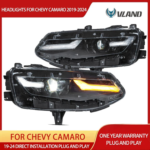Black LED Projector Headlights for Chevy Camaro 2019 Headlight Assembly VLAND