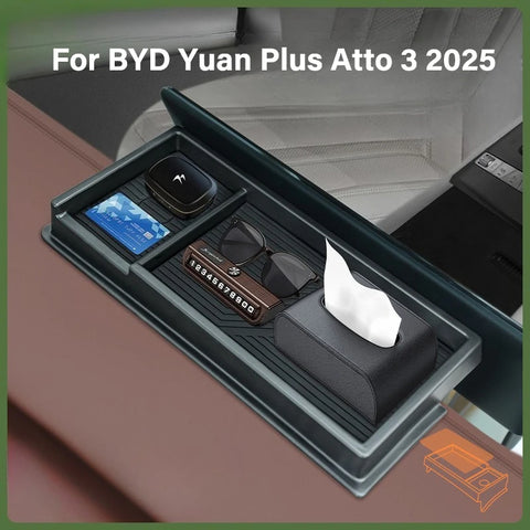 For BYD Yuan Plus Atto 3 Smart Driving Edition 2025 Car Center Console Screen Rear Storage Box Organization Interior Accessor
