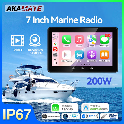 7 Inch Marine Radio with Wireless CarPlay for ATV Android Head Unit AKAMATE