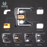 Black LED Projector Headlights for Ford Super Duty Headlight Assembly VLAND