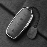 Metal and Leather Car Key Case Cover For BYD Denza D9 DM-i 2022 2023 N7 N8 Auto Keychain Protect Set