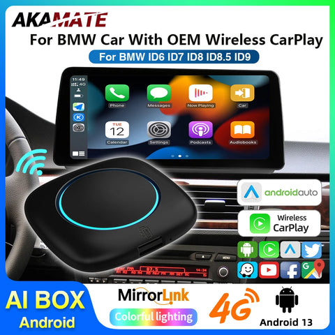 CarPlay AI Box Android Auto 13 for BMW ID6 ID7 CarPlay Adapter AKAMATE