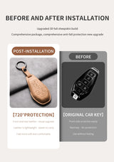 Leather Car Key Case Cover Shell For DENZA D9 EV D9 DM Sheep Suede Car Remote Key Bag Case Protecter Keychain Cover Decorativ