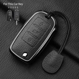 Metal and Leather 3 Button Car Key Case Cove For VW Volkswagen Beetle Caddy Eos Golf Jetta Polo Scirocco Tiguan Touran UP Car