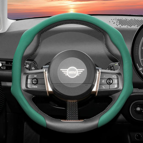 Perforated Leather Steering Wheel Cover for Mini Car Interior Accessory Hocasen Green