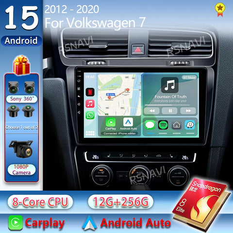 2K QLED Android 15 Multimedia Stereo for Volkswagen Golf 7 2012–2020 Android Head Unit RSNAVI