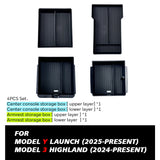 For Tesla Model 3 Highland 2024 Center Console Eyeglasses Storage Case Armrest Storage Box Upper&Lower Flocking Accessories New