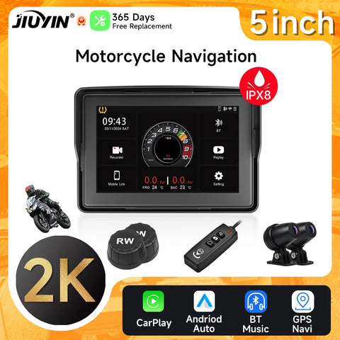 5 Inch Motorcycle GPS Navigator with Dual 2K Dashcam Motorcycle GPS JIUYIN